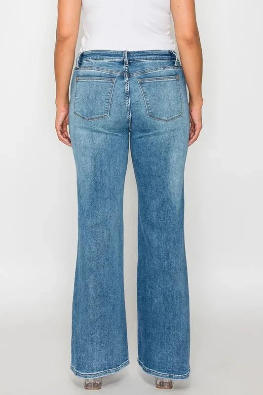 bytos Full Size Cat's Whiskers Mid Rise Bootcut Jeans - Trendsi