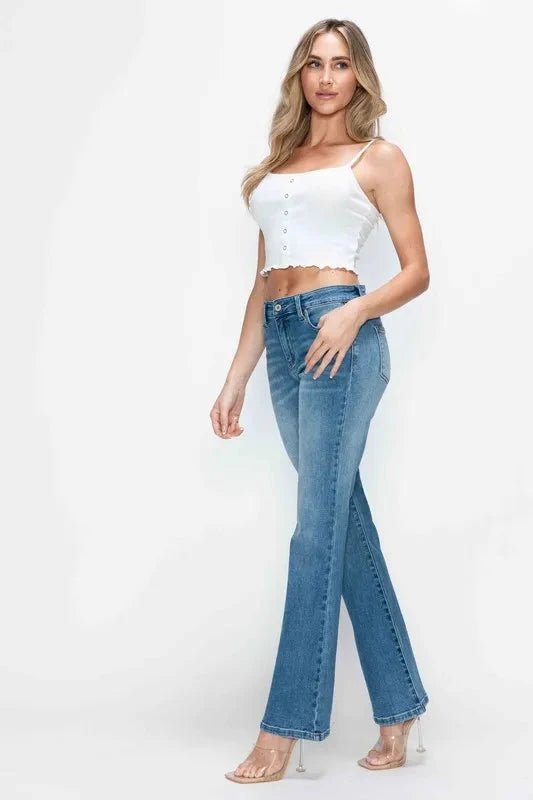 bytos Full Size Cat's Whiskers Mid Rise Bootcut Jeans - Trendsi