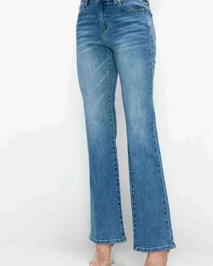 bytos Full Size Cat's Whiskers Mid Rise Bootcut Jeans - Trendsi