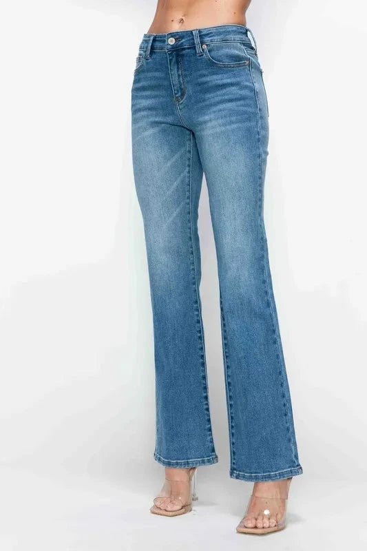 bytos Full Size Cat's Whiskers Mid Rise Bootcut Jeans - Trendsi