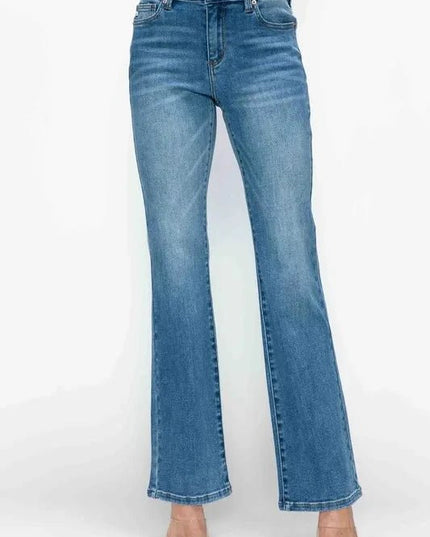 bytos Full Size Cat's Whiskers Mid Rise Bootcut Jeans - Trendsi