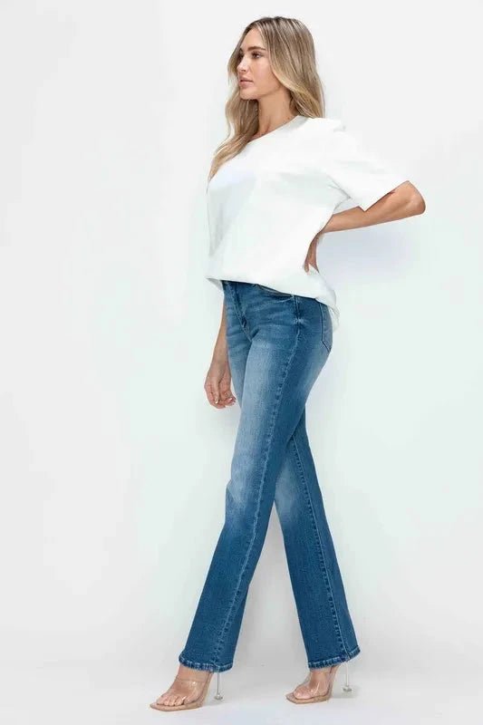 bytos Full Size Distressed High Rise Jeans with Pockets - Trendsi