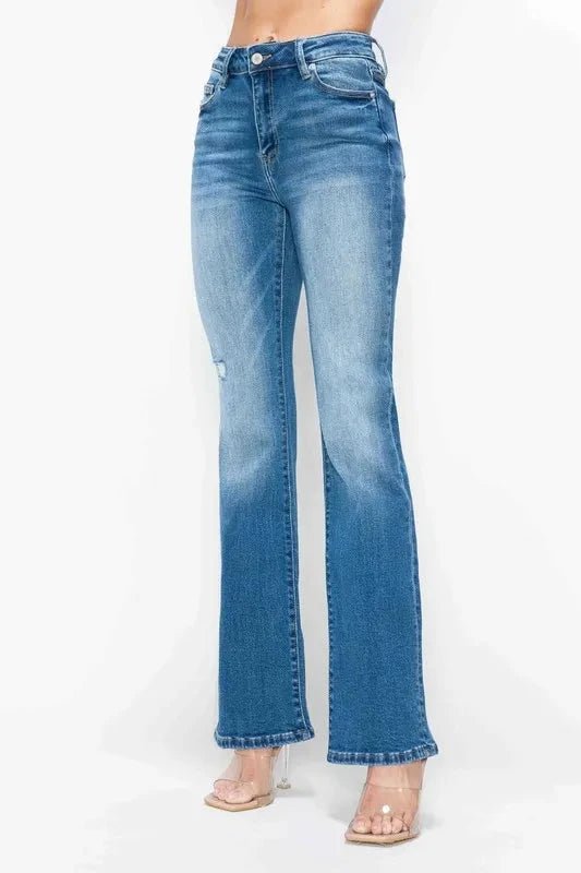 bytos Full Size Distressed High Rise Jeans with Pockets - Trendsi