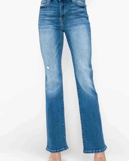 bytos Full Size Distressed High Rise Jeans with Pockets - Trendsi