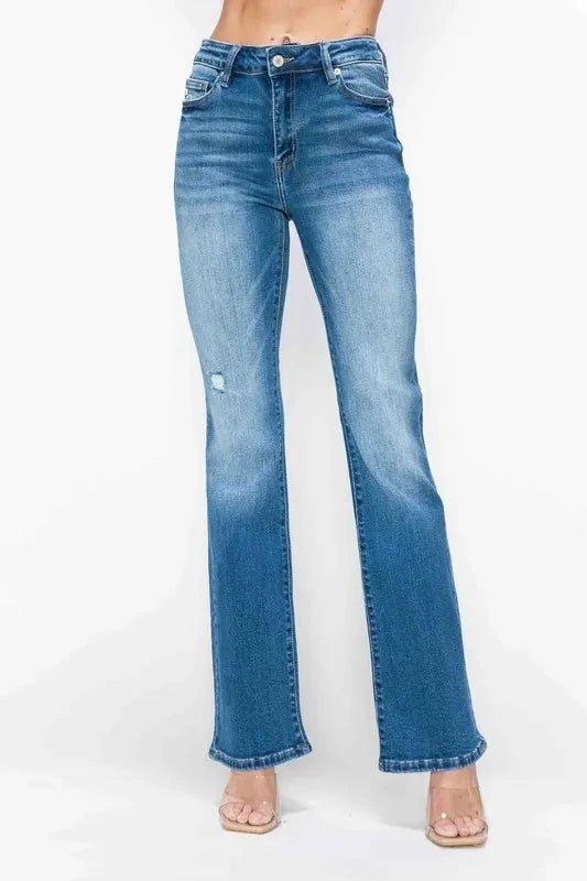 bytos Full Size Distressed High Rise Jeans with Pockets - Trendsi