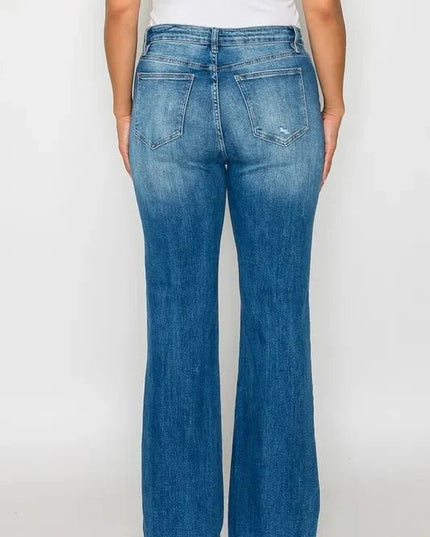 bytos Full Size Distressed High Rise Jeans with Pockets - Trendsi