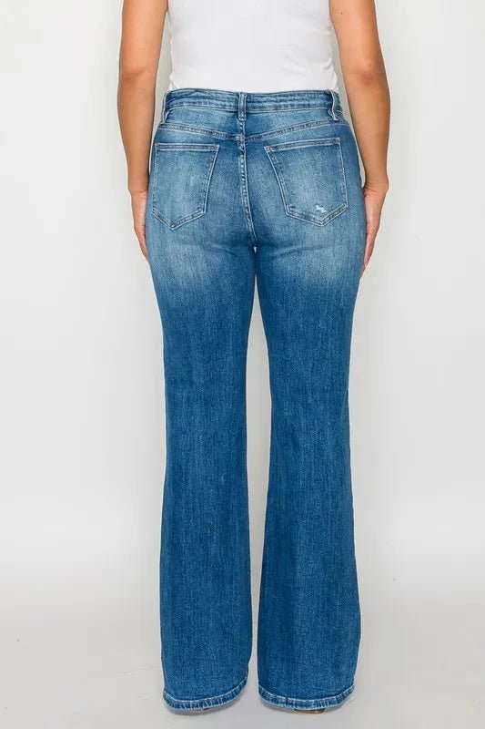 bytos Full Size Distressed High Rise Jeans with Pockets - Trendsi