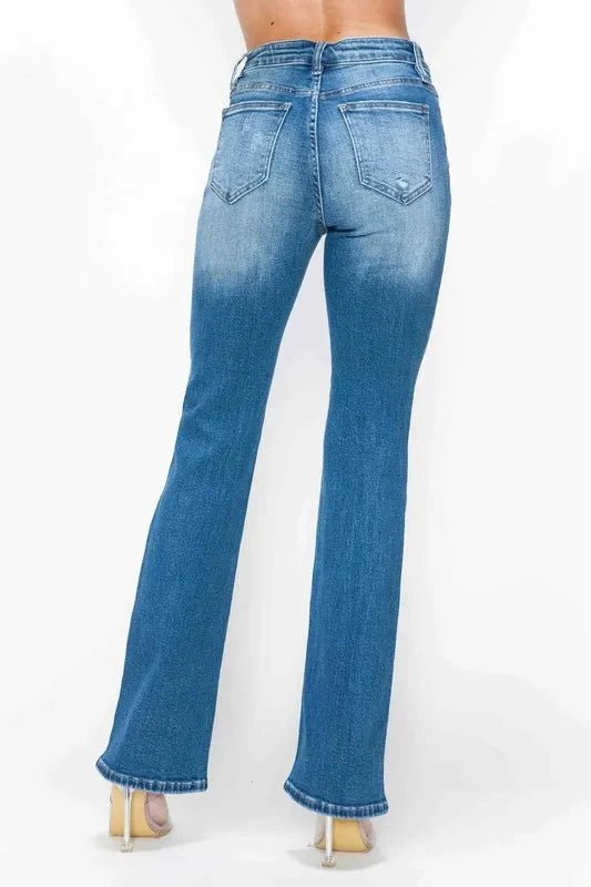 bytos Full Size Distressed High Rise Jeans with Pockets - Trendsi