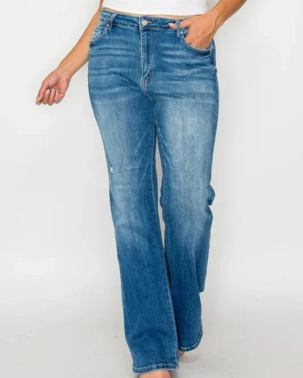 bytos Full Size Distressed High Rise Jeans with Pockets - Trendsi