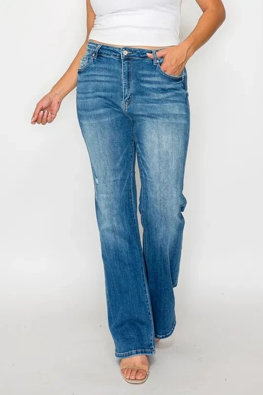 bytos Full Size Distressed High Rise Jeans with Pockets - Trendsi