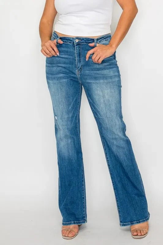 bytos Full Size Distressed High Rise Jeans with Pockets - Trendsi