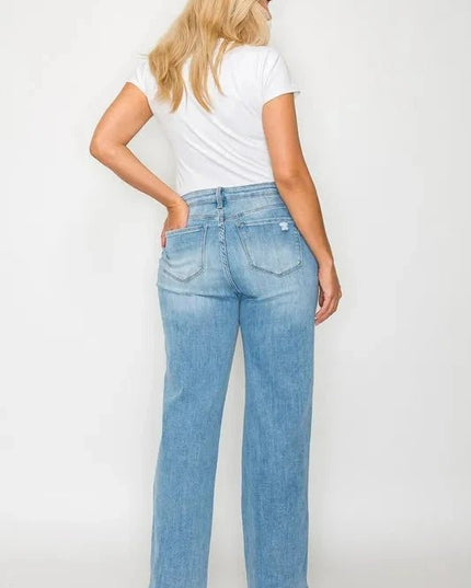 bytos Full Size Distressed High Rise Straight Jeans - Trendsi