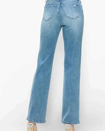 bytos Full Size Distressed High Rise Straight Jeans - Trendsi