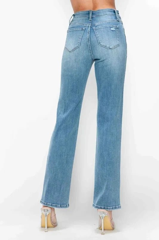 bytos Full Size Distressed High Rise Straight Jeans - Trendsi