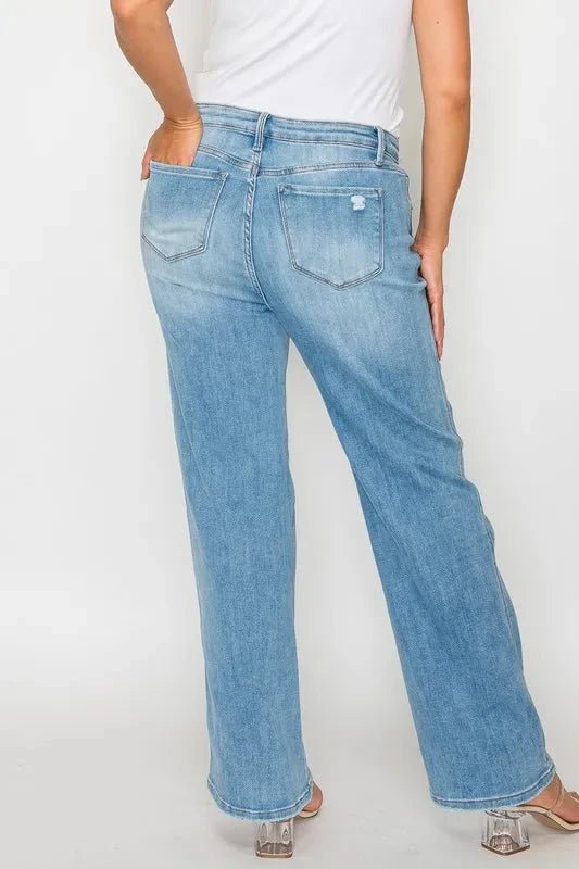 bytos Full Size Distressed High Rise Straight Jeans - Trendsi