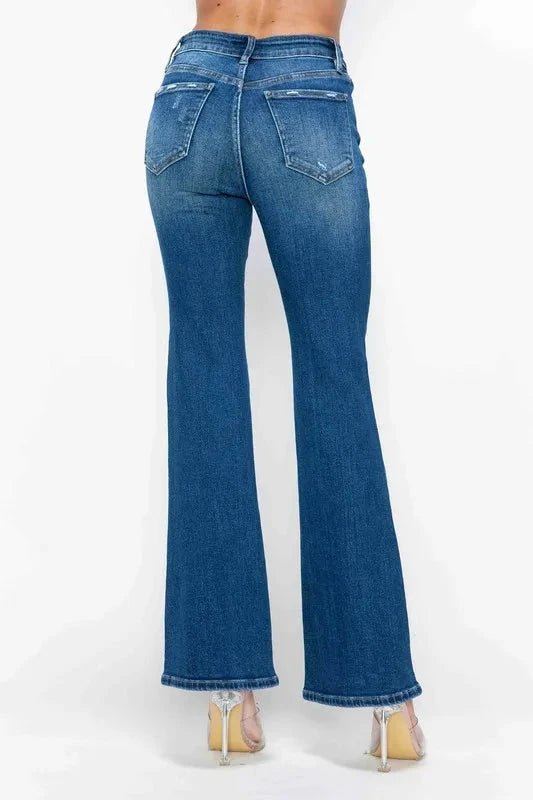 bytos Full Size High Rise Bootcut Jeans with Pockets - Trendsi