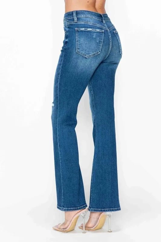 bytos Full Size High Rise Bootcut Jeans with Pockets - Trendsi