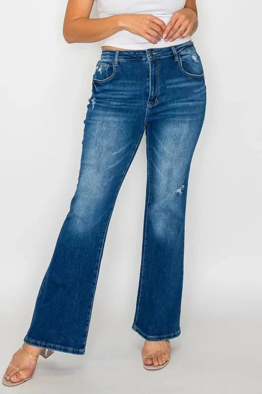 bytos Full Size High Rise Bootcut Jeans with Pockets - Trendsi