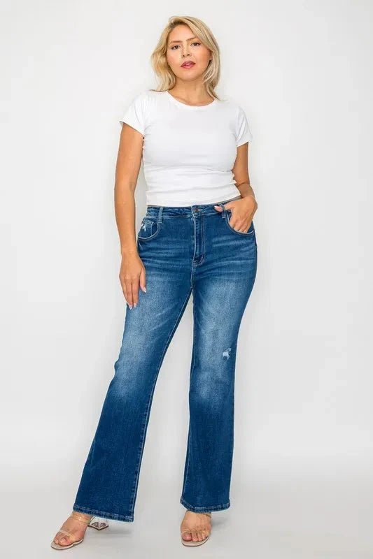 bytos Full Size High Rise Bootcut Jeans with Pockets - Trendsi
