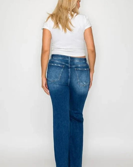 bytos Full Size High Rise Bootcut Jeans with Pockets - Trendsi