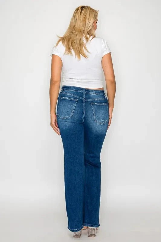 bytos Full Size High Rise Bootcut Jeans with Pockets - Trendsi