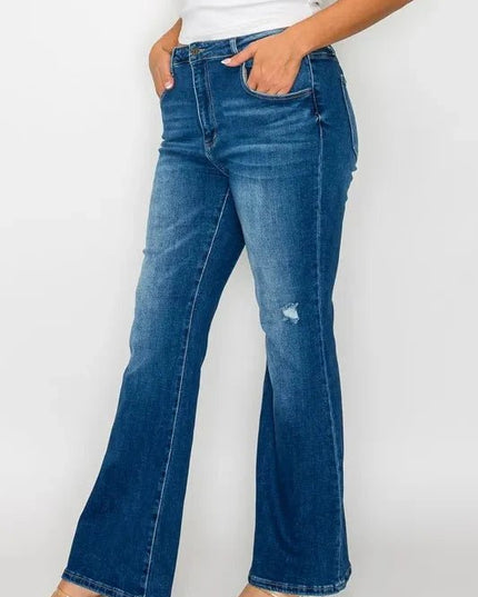 bytos Full Size High Rise Bootcut Jeans with Pockets - Trendsi