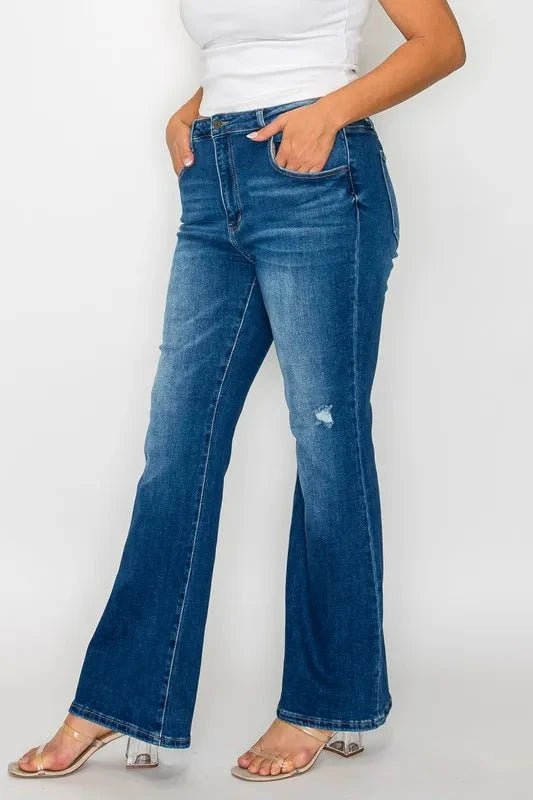 bytos Full Size High Rise Bootcut Jeans with Pockets - Trendsi