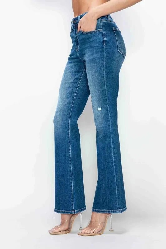 bytos Full Size High Rise Bootcut Jeans with Pockets - Trendsi