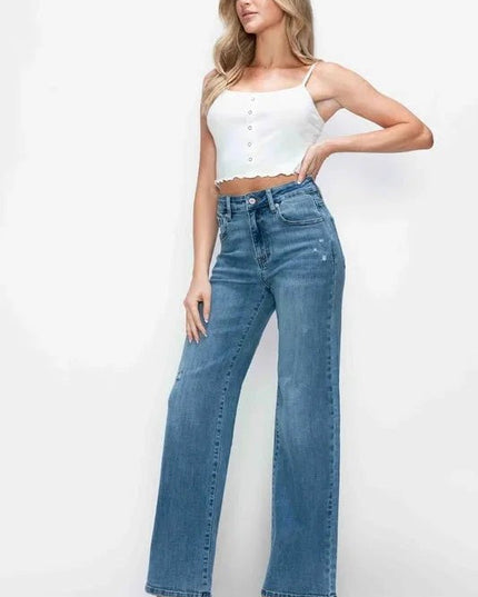 bytos Full Size High Rise Wide Leg Jeans with Pockets - Trendsi