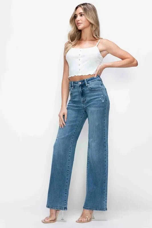 bytos Full Size High Rise Wide Leg Jeans with Pockets - Trendsi