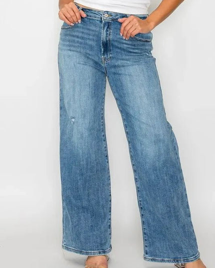 bytos Full Size High Rise Wide Leg Jeans with Pockets - Trendsi