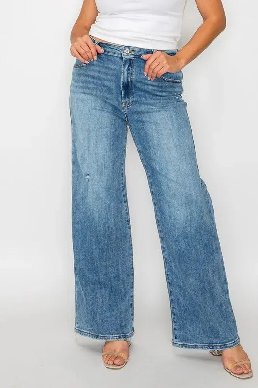 bytos Full Size High Rise Wide Leg Jeans with Pockets - Trendsi