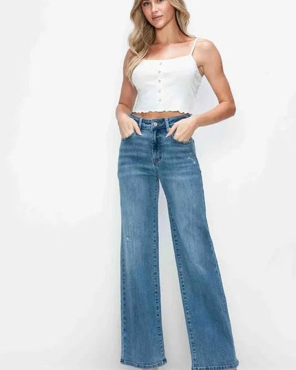 bytos Full Size High Rise Wide Leg Jeans with Pockets - Trendsi