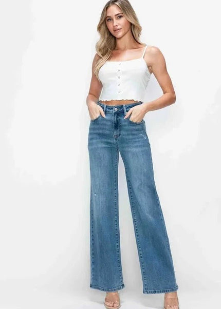 bytos Full Size High Rise Wide Leg Jeans with Pockets - Trendsi
