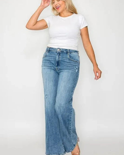 bytos Full Size High Rise Wide Leg Jeans with Pockets - Trendsi