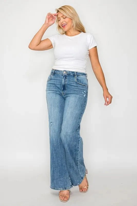 bytos Full Size High Rise Wide Leg Jeans with Pockets - Trendsi