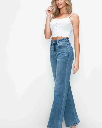 bytos Full Size High Rise Wide Leg Jeans with Pockets - Trendsi