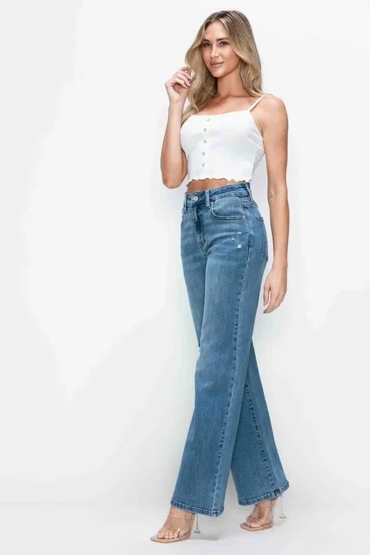bytos Full Size High Rise Wide Leg Jeans with Pockets - Trendsi