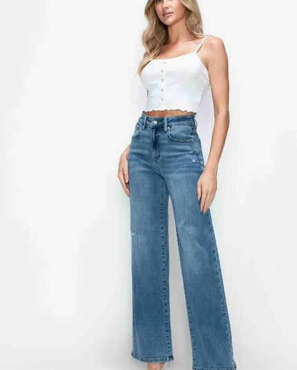 bytos Full Size High Rise Wide Leg Jeans with Pockets - Trendsi
