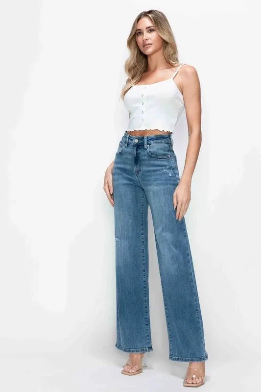 bytos Full Size High Rise Wide Leg Jeans with Pockets - Trendsi