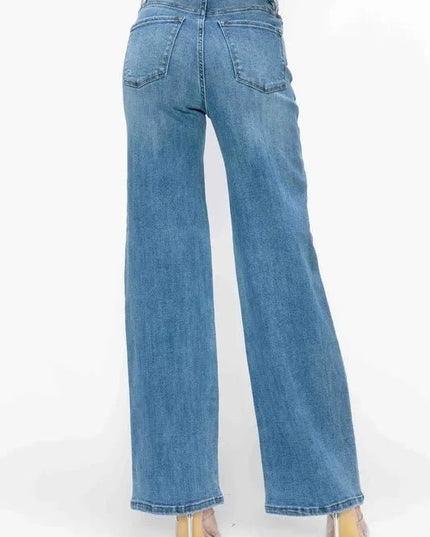 bytos Full Size High Rise Wide Leg Jeans with Pockets - Trendsi