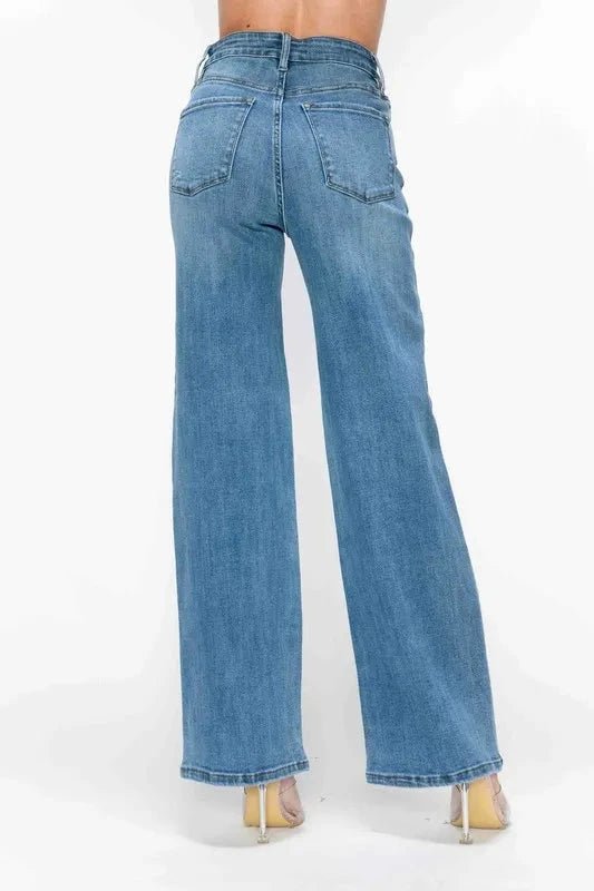 bytos Full Size High Rise Wide Leg Jeans with Pockets - Trendsi