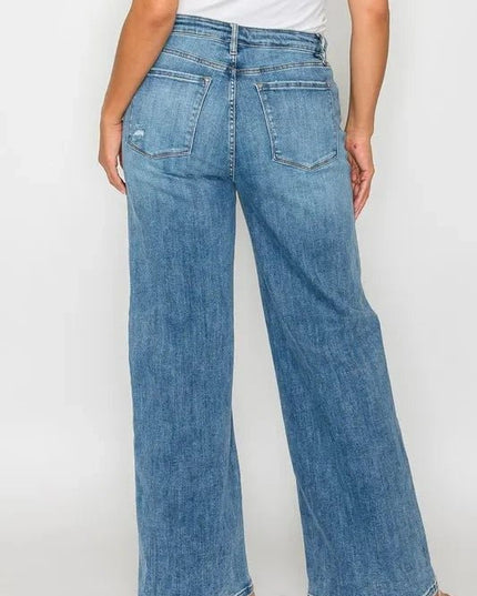 bytos Full Size High Rise Wide Leg Jeans with Pockets - Trendsi