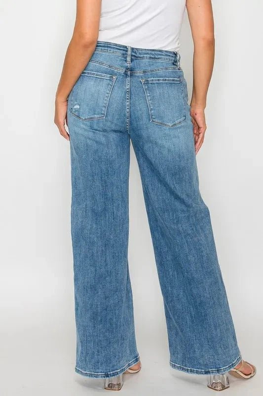 bytos Full Size High Rise Wide Leg Jeans with Pockets - Trendsi