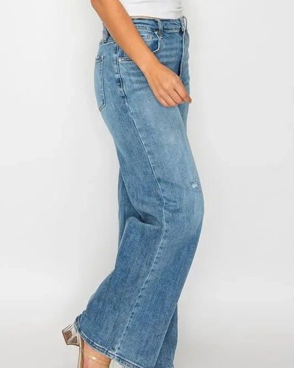 bytos Full Size High Rise Wide Leg Jeans with Pockets - Trendsi