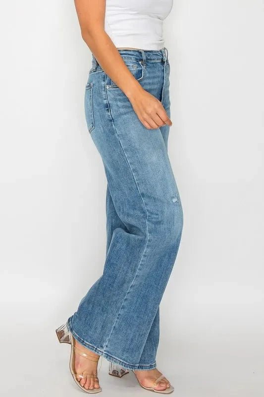 bytos Full Size High Rise Wide Leg Jeans with Pockets - Trendsi