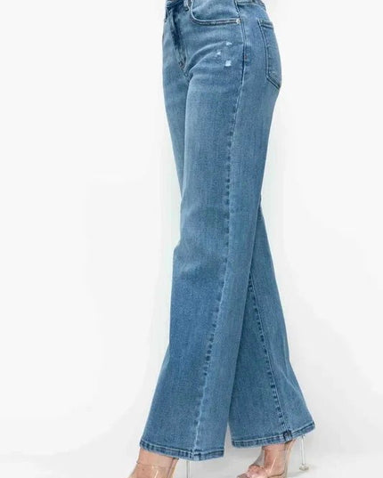 bytos Full Size High Rise Wide Leg Jeans with Pockets - Trendsi