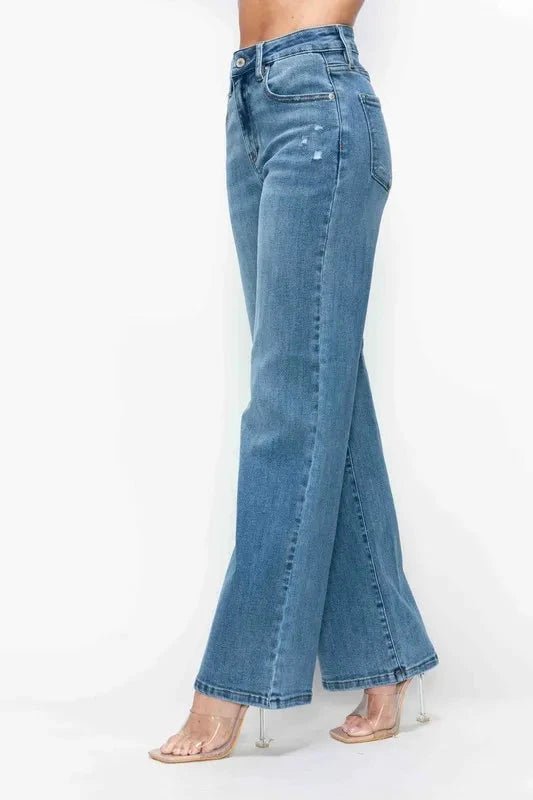 bytos Full Size High Rise Wide Leg Jeans with Pockets - Trendsi