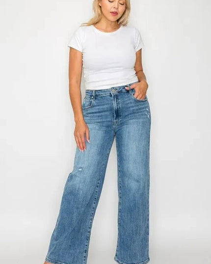 bytos Full Size High Rise Wide Leg Jeans with Pockets - Trendsi