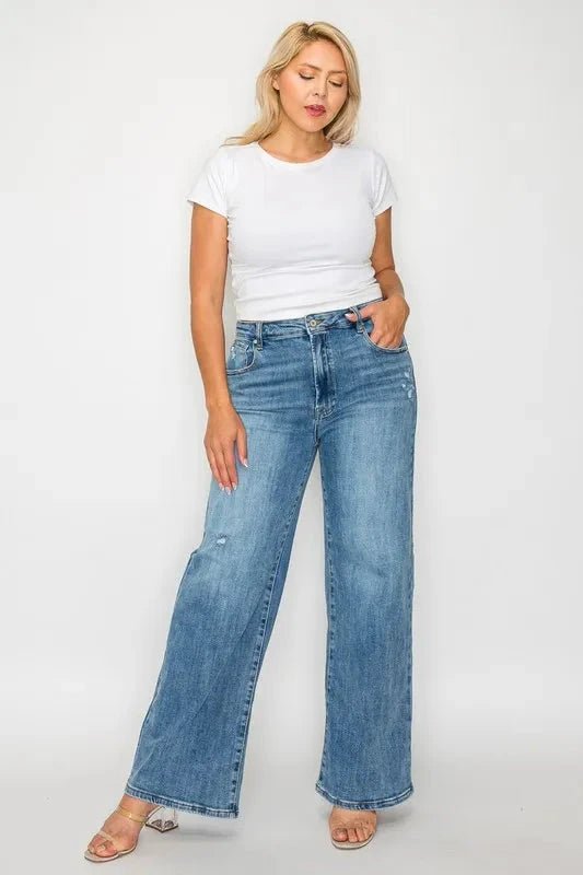 bytos Full Size High Rise Wide Leg Jeans with Pockets - Trendsi